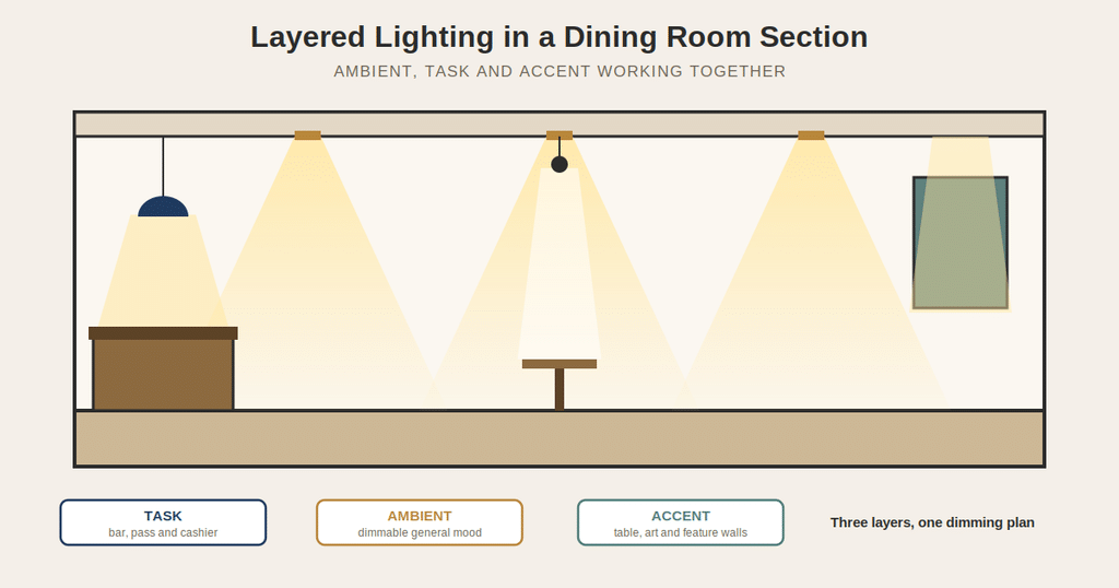 Front of house and back of house adjacency diagram for a restaurant