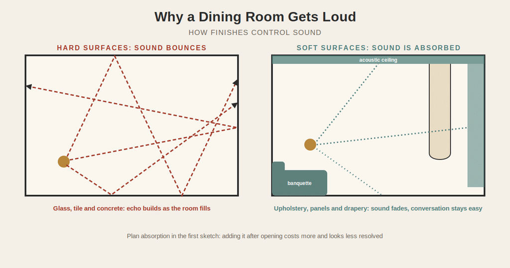 Section drawing of ambient, task and accent lighting in a dining room